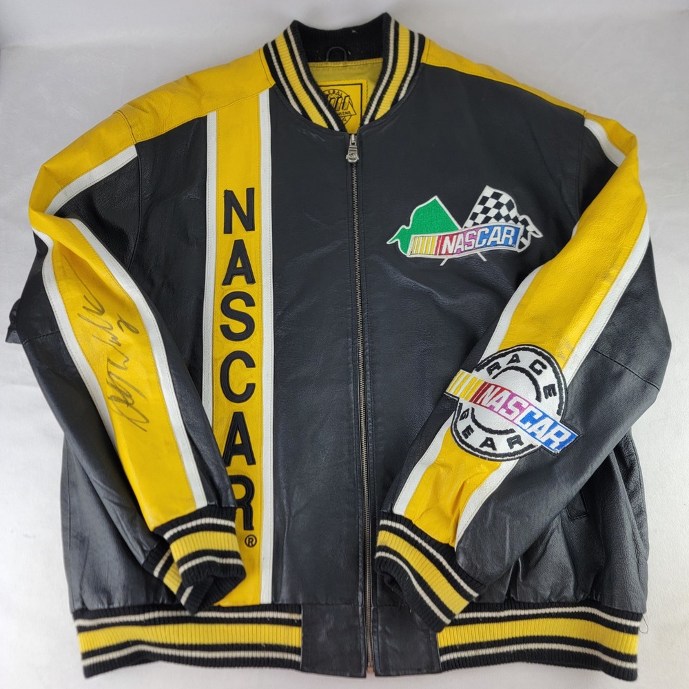 Vintage Rusty Wallace Autographed NASCAR Leather Jacket XL Varsity Bomber